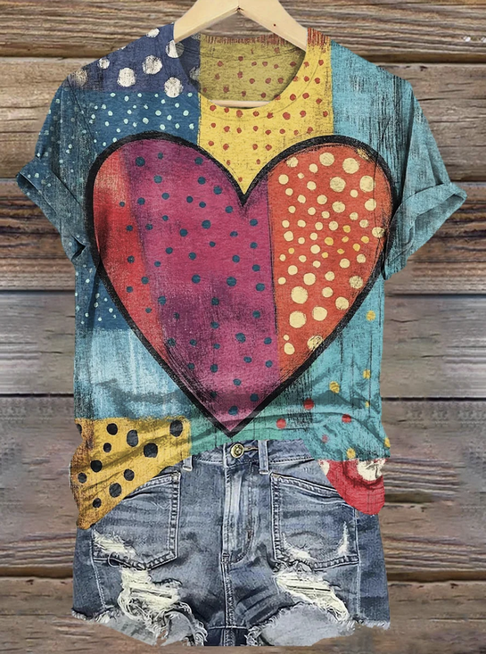 Retro Geometrisch Karree-Ausschnitt Kurzarm T-Shirt