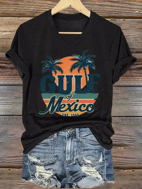 Lässig Textbriefe V-Ausschnitt Kurzarm T-Shirt