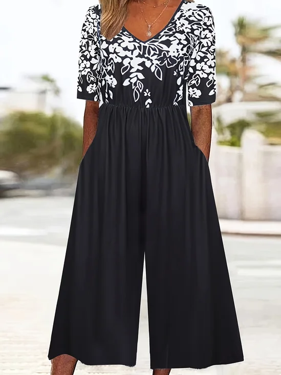 Damen Halbarm V-Ausschnitt Weit Knöchelhose Täglich Retro Verlaufsmuster Normal T-Shirt Jumpsuit
