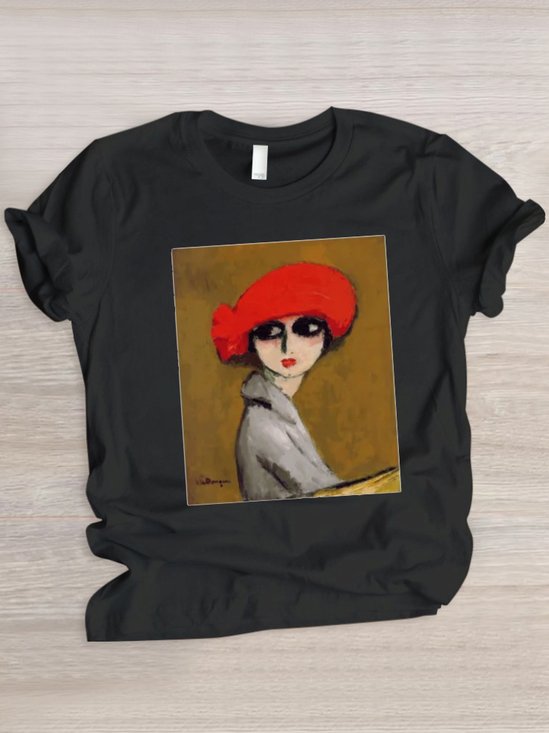 Lässig Malerei Rundhals Kurzarm T-Shirt