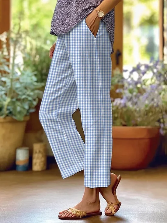 Lässig Kariert Knöchelhose Print Hose