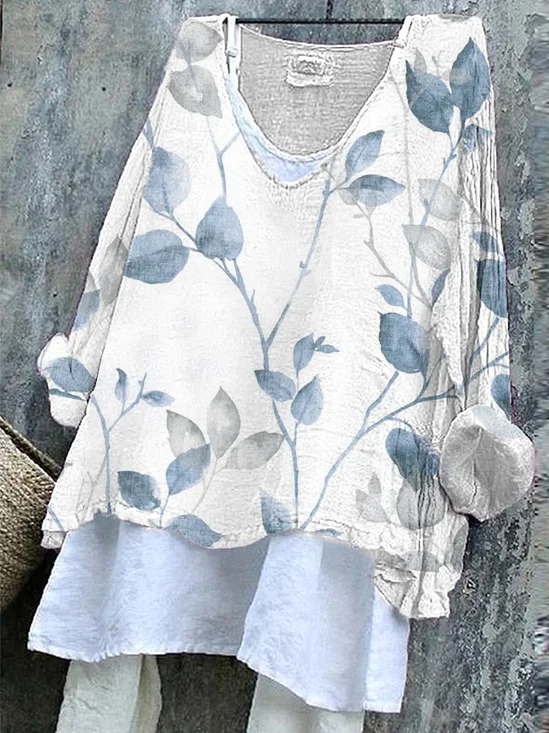 V-Ausschnitt Langarm Geblümt Print Regelmäßig Mikroelastizität Weit T-Shirt mit Grafik Bluse_ für Damen