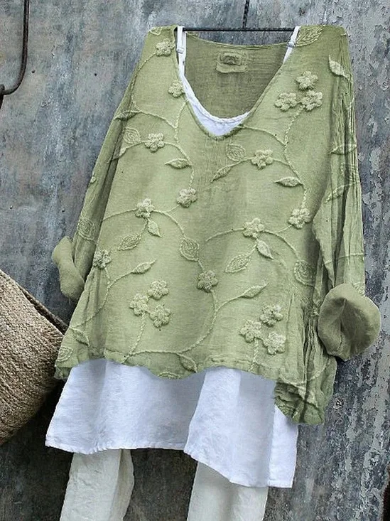 V-Ausschnitt Langarm Geblümt Print Regelmäßig Mikroelastizität Weit T-Shirt mit Grafik Bluse_ für Damen