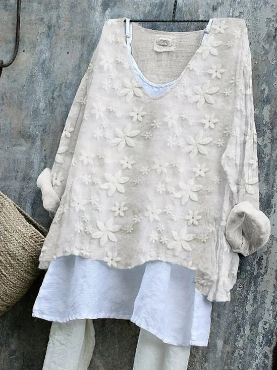 V-Ausschnitt Langarm Geblümt Print Regelmäßig Mikroelastizität Weit T-Shirt mit Grafik Bluse_ für Damen