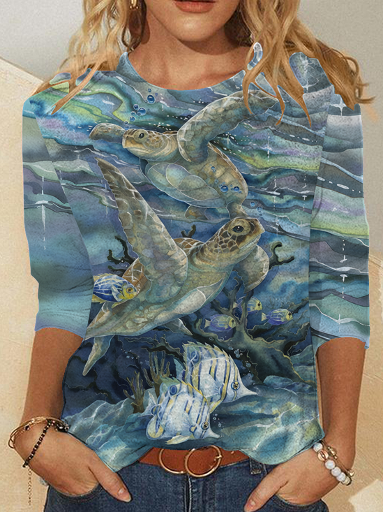 Lässig Tier Rundhals Langarm T-Shirt