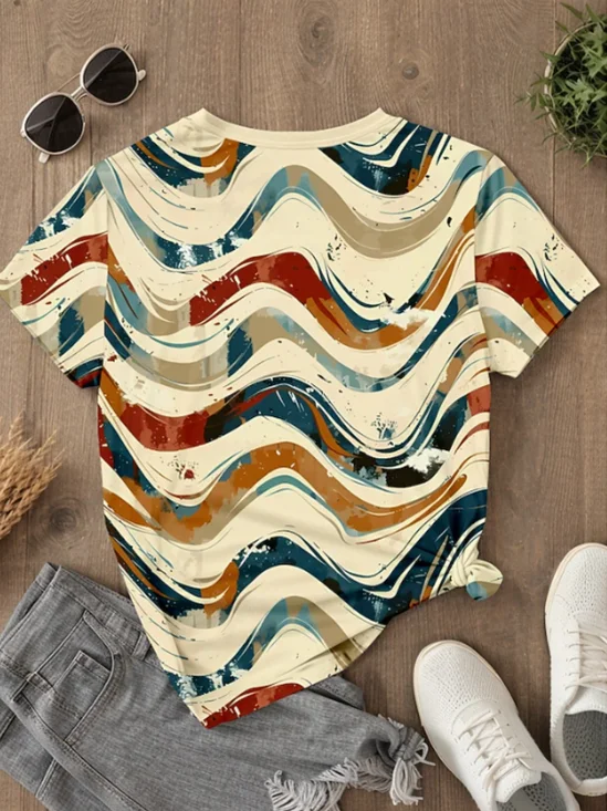 Retro Geometrisch Rundhals Kurzarm T-Shirt