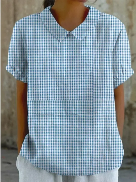 Schalkragen Halbarm Geometrisch Regelmäßig Weit Bluse_ für Damen