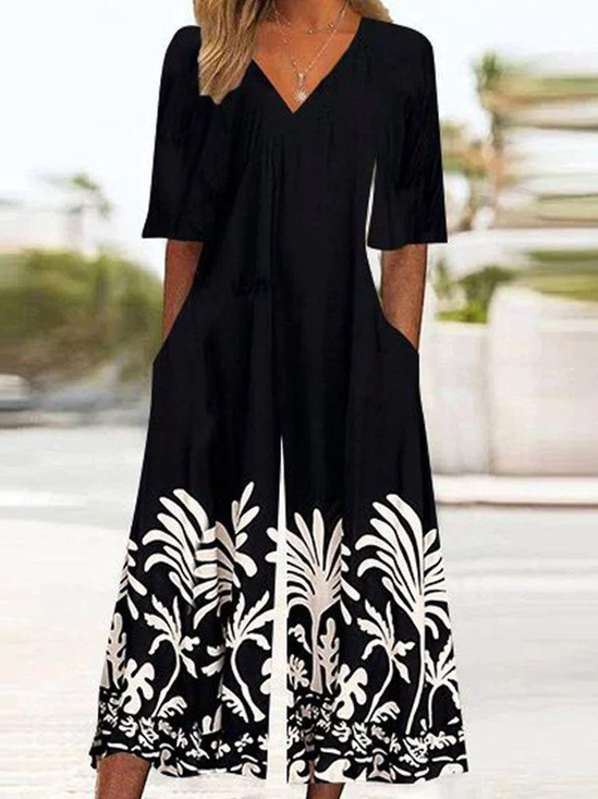 Damen Halbarm V-Ausschnitt Regelmäßige Passform Knöchelhose Print Täglich Lässig Geblümt Normal Jumpsuit