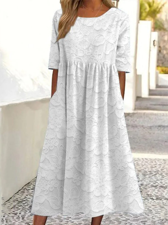 Damen Geblümt Rundhals Kurzarm Bequem Lässig Maxikleid
