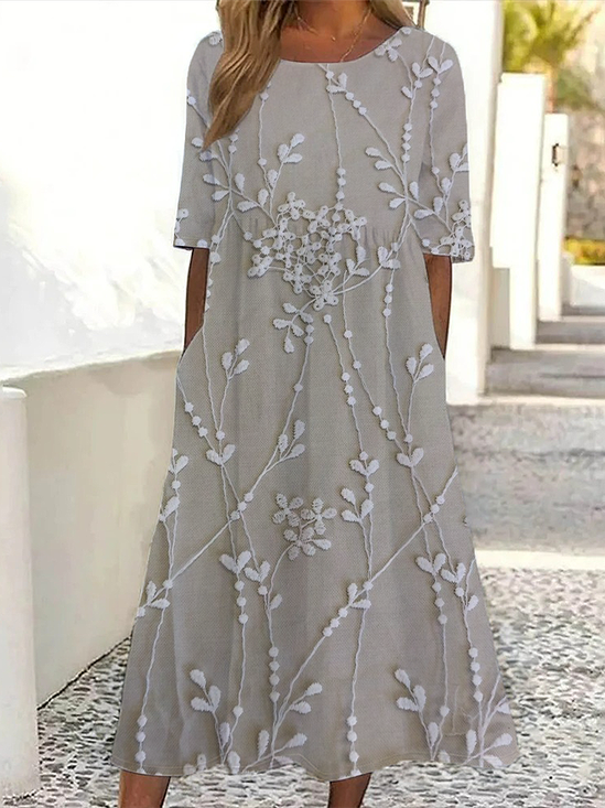Damen Geblümt Sommer Print Kleid Rundhals Kurzarm Etuikleid H-Linie Kleid