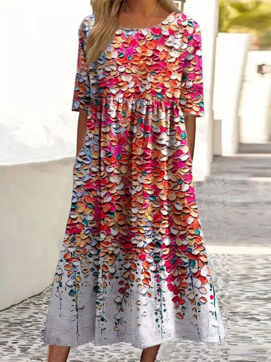 Damen Geblümt Rundhals Kurzarm Bequem Lässig Maxikleid