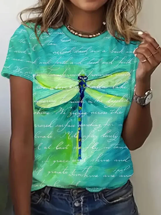Lässig Libelle Rundhals Kurzarm T-Shirt