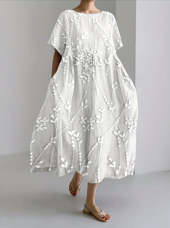 Damen Geblümt Rundhals Kurzarm Bequem Lässig Maxikleid