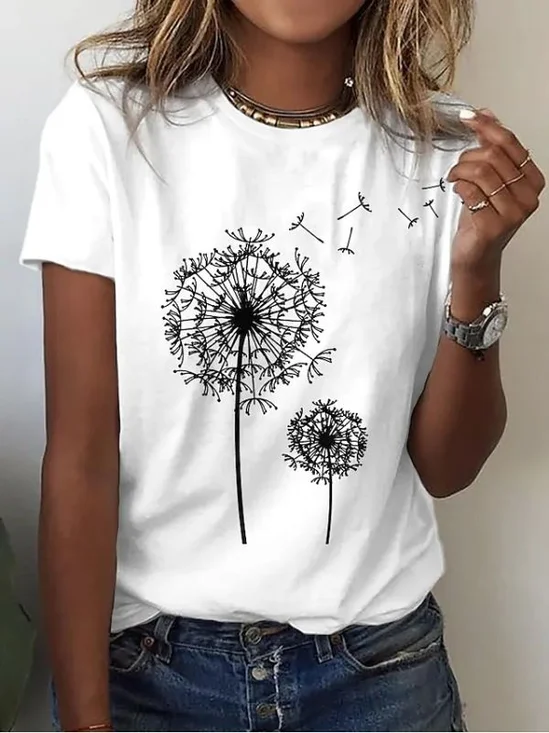 Lässig Geblümt Rundhals Kurzarm T-Shirt