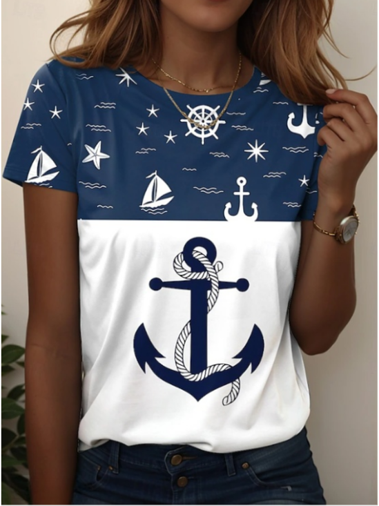 Lässig Meer Rundhals Langarm T-Shirt