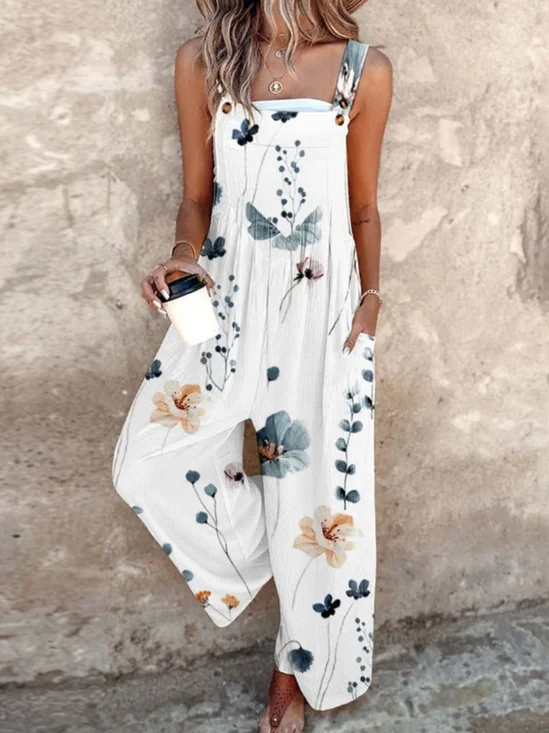 Damen Gallus Karree-Ausschnitt Regelmäßige Passform Lang Täglich Lässig Geblümt Normal Tanktop Jumpsuit