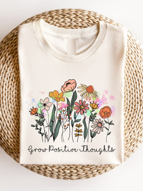 Lässig Geblümt Rundhals Kurzarm T-Shirt