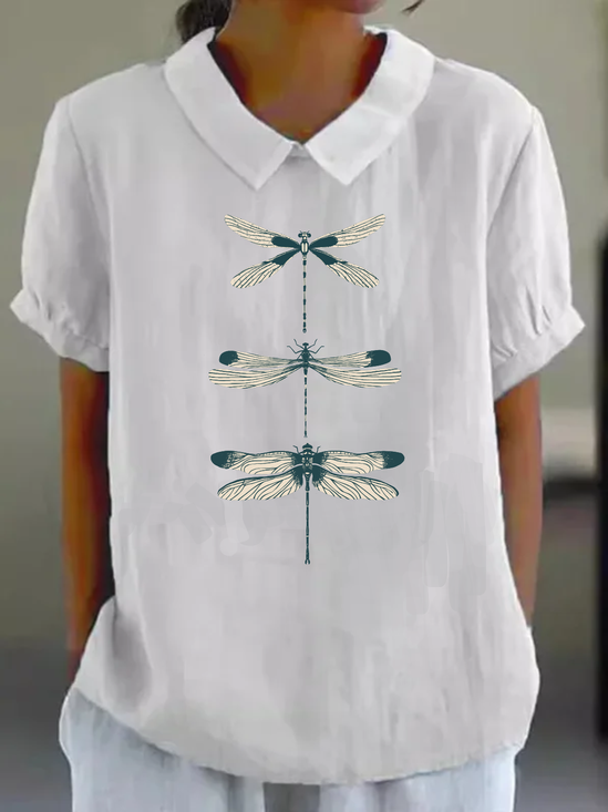 Schalkragen Halbarm Libelle Regelmäßig Weit Bluse für Damen