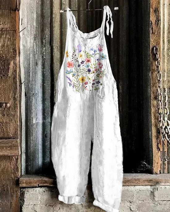 Damen Ärmellos Spaghettiträger Regelmäßige Passform Lang Täglich Lässig Geblümt Normal Cami Jumpsuit