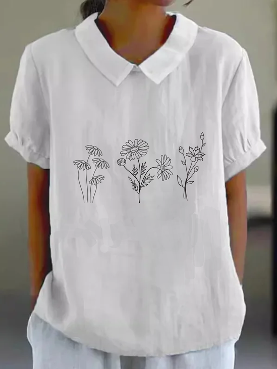 Schalkragen Halbarm Gänseblümchen Regelmäßig Weit Bluse für Damen