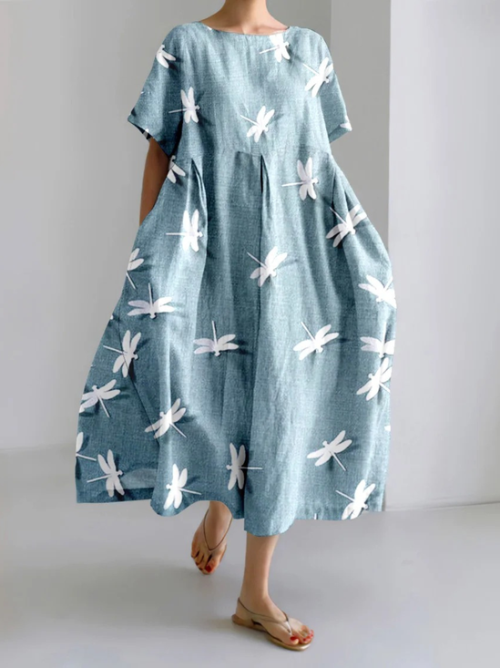 Damen Tier Rundhals Kurzarm Bequem Lässig Maxikleid