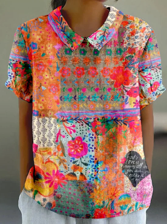 Retro Psychedelisch Kunst Schalkragen Kurzarm T-Shirt
