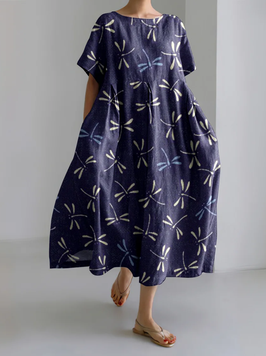 Damen Tier Rundhals Kurzarm Bequem Lässig Maxikleid