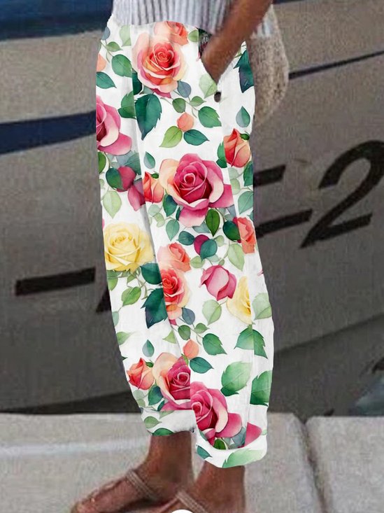 Lässig Geblümt Lang Hose