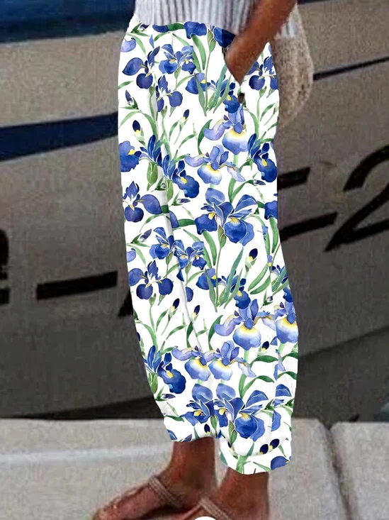 Lässig Geblümt Lang Hose