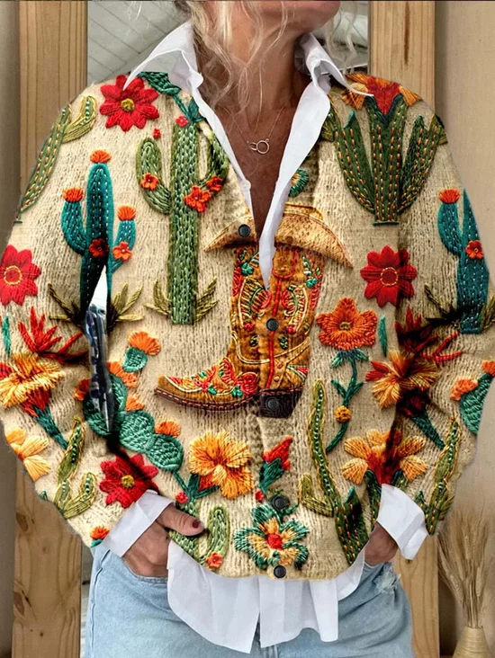 Damen Gestrickt Farbblock Langarm Bequem Lässig Strickjacke