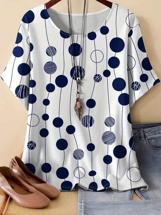 Retro Polka Dots Rundhals Dreiviertelärmel T-Shirt