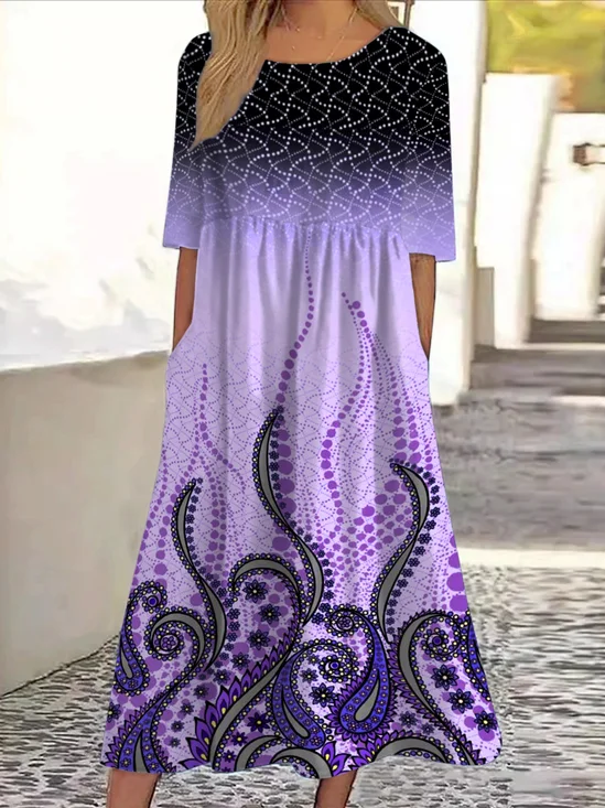 Damen Geblümt Rundhals Kurzarm Bequem Lässig Maxikleid