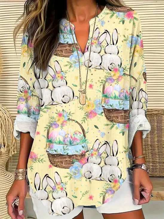 Schalkragen Halbarm OSTERN (Ei) Regelmäßig Weit Bluse für Damen