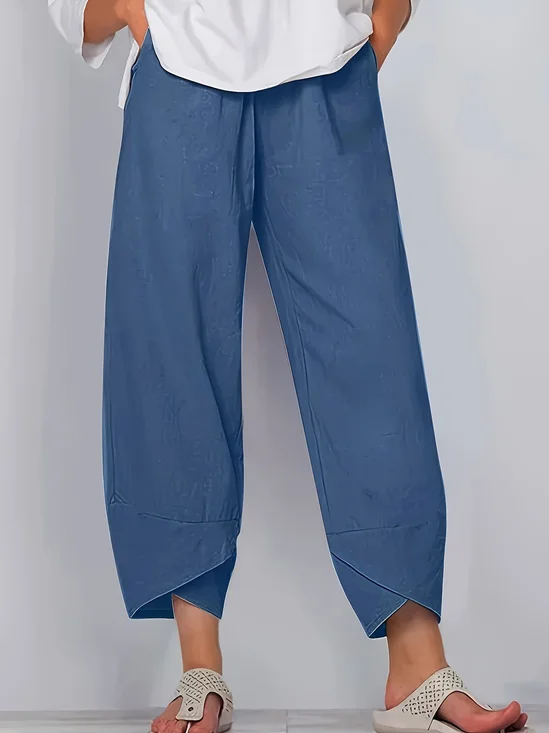 Damen Unifarben Caprihosen Hose Lässig Sommer Hose