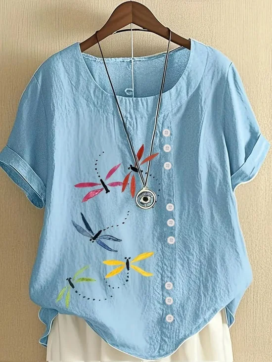 Rundhals Halbarm Libelle Regelmäßig Regelmäßige Passform Bluse für Damen