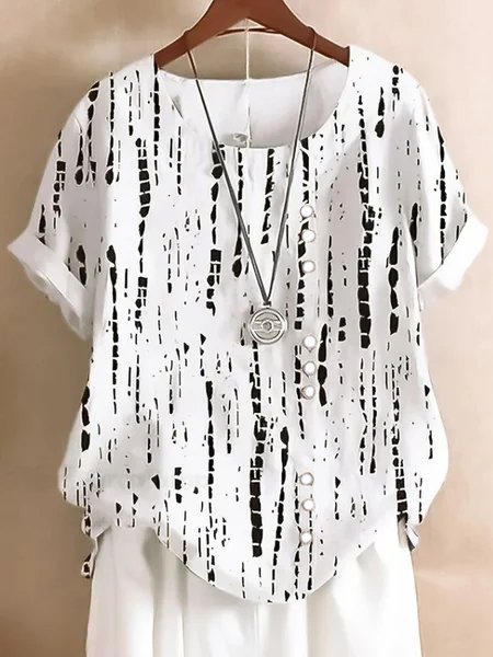 Rundhals Halbarm Geometrisch Regelmäßig Regelmäßige Passform Bluse für Damen