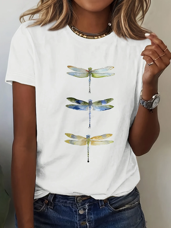 Lässig Libelle Rundhals Kurzarm T-Shirt