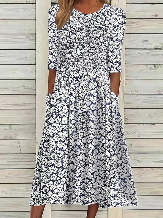 Damen Geblümt Rundhals Kurzarm Bequem Lässig Print Maxikleid