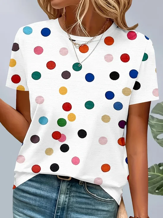 Lässig Polka Dots Rundhals Kurzarm T-Shirt