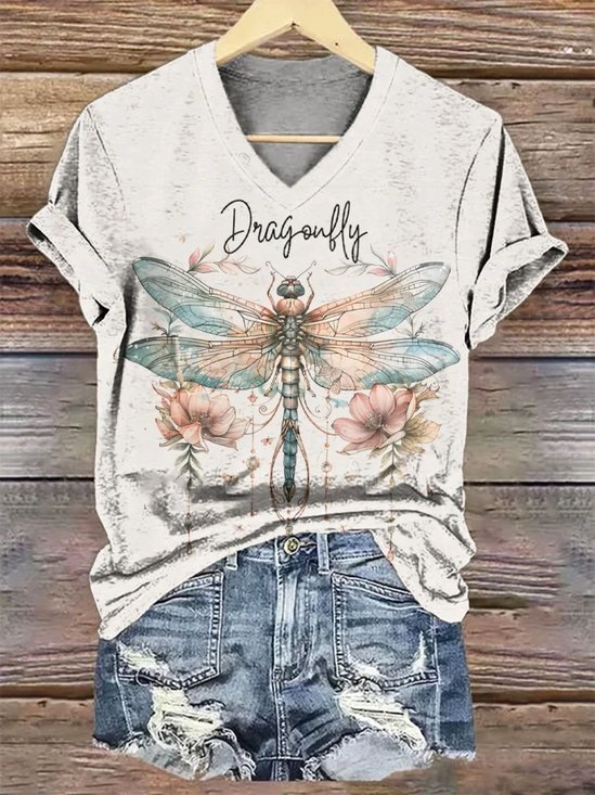 Lässig Libelle Rundhals Kurzarm T-Shirt