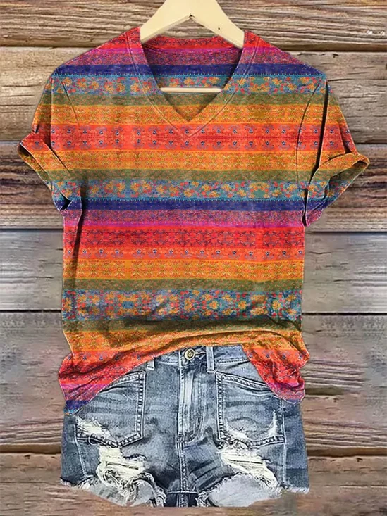 Lässig Farbblock Rundhals Kurzarm T-Shirt