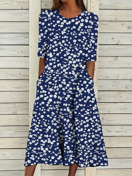 Damen Geblümt Rundhals Kurzarm Bequem Lässig Print Maxikleid