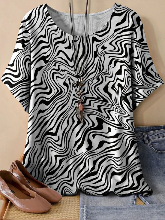 Retro Geometrisch Rundhals Dreiviertelärmel T-Shirt
