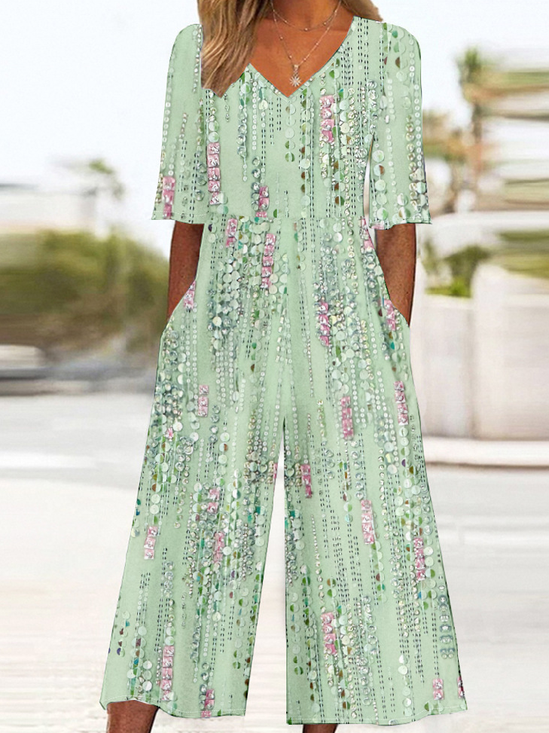 Damen Halbarm V-Ausschnitt Weit Knöchelhose Täglich Retro Verlaufsmuster Normal T-Shirt Jumpsuit