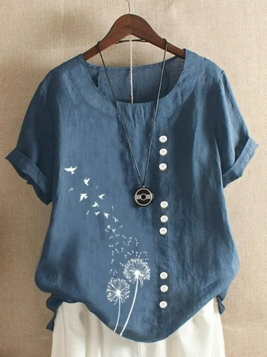 Rundhals Halbarm Löwenzahn Regelmäßig Regelmäßige Passform Bluse für Damen