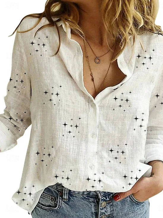 Hemdkragen Langarm Geblümt Regelmäßig Mikroelastizität Regelmäßige Passform Bluse für Damen