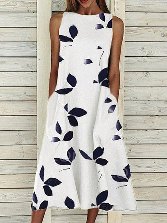 Damen Geblümt Rundhals Ärmellos Bequem Lässig Print Maxikleid