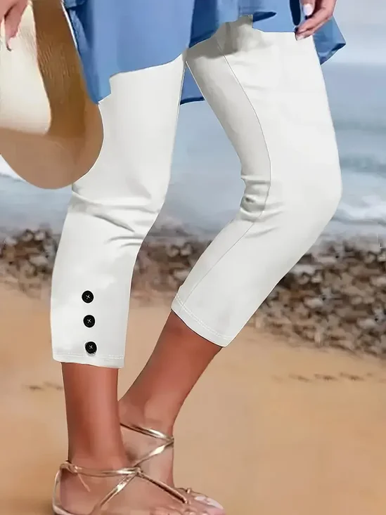 Lässig Unifarben Caprihosen Elastische Taille Print Hose
