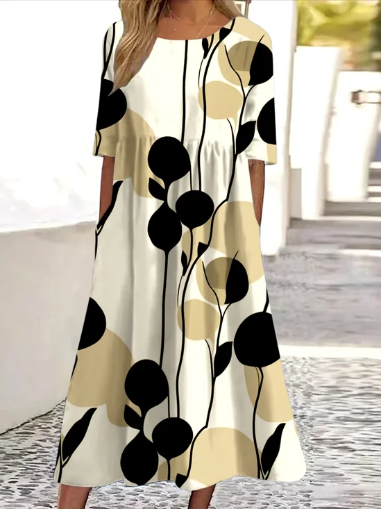 Damen Geblümt Rundhals Kurzarm Bequem Lässig Maxikleid