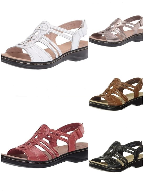 Retro Unifarben Haken und Schleife Niedrig Zehentrenner-Sandalen